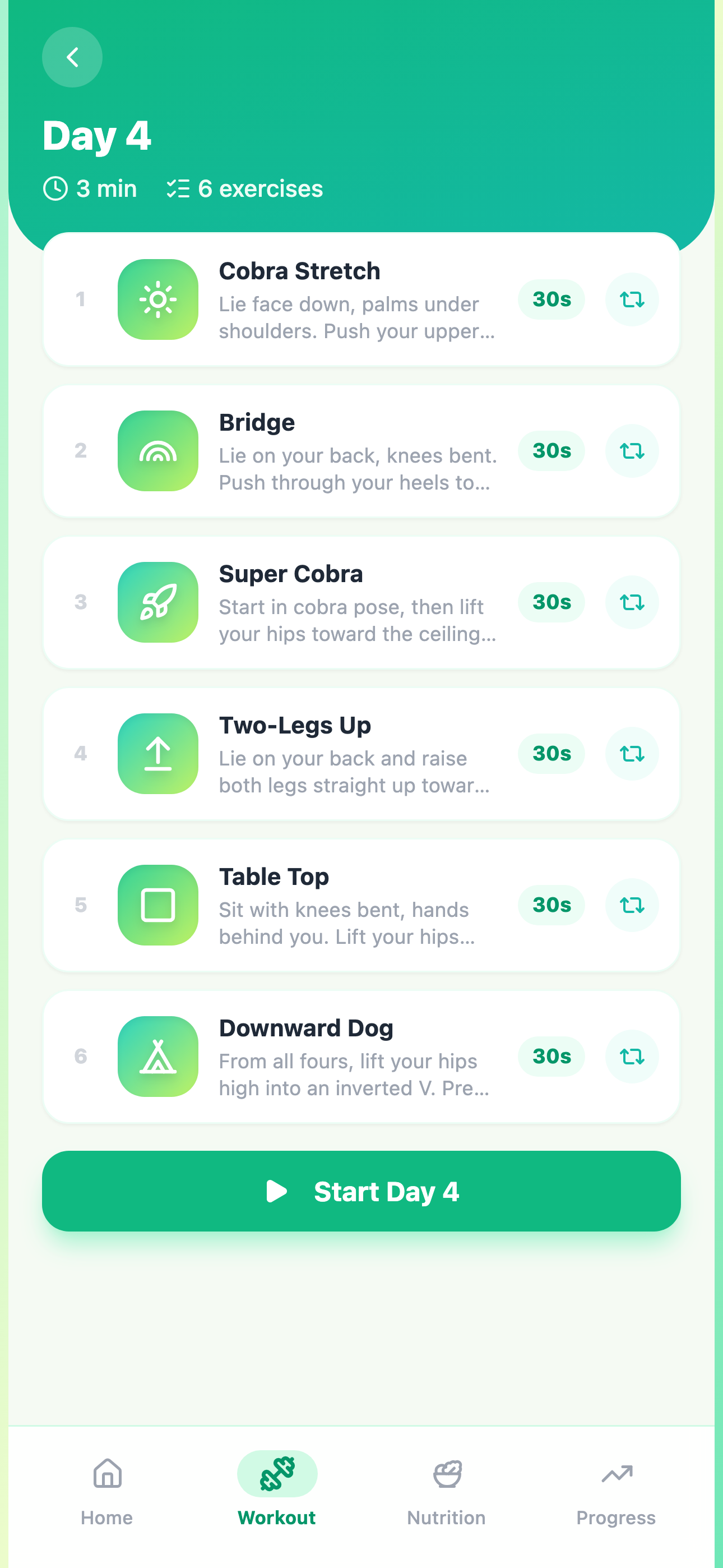 TallUp daily workout screen listing the day's exercises