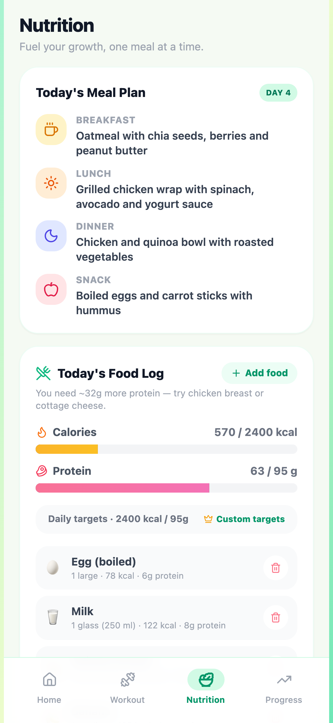 TallUp sleep and nutrition tracking screen