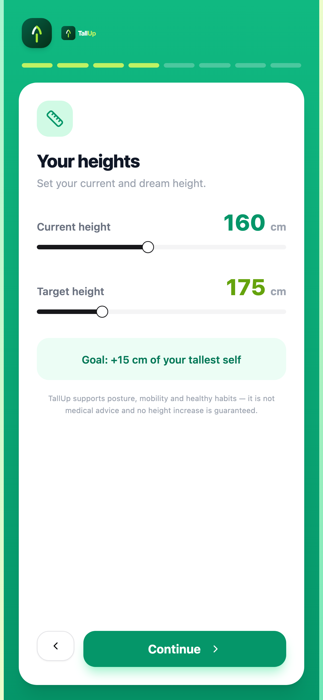 Onboarding screen asking for your current height